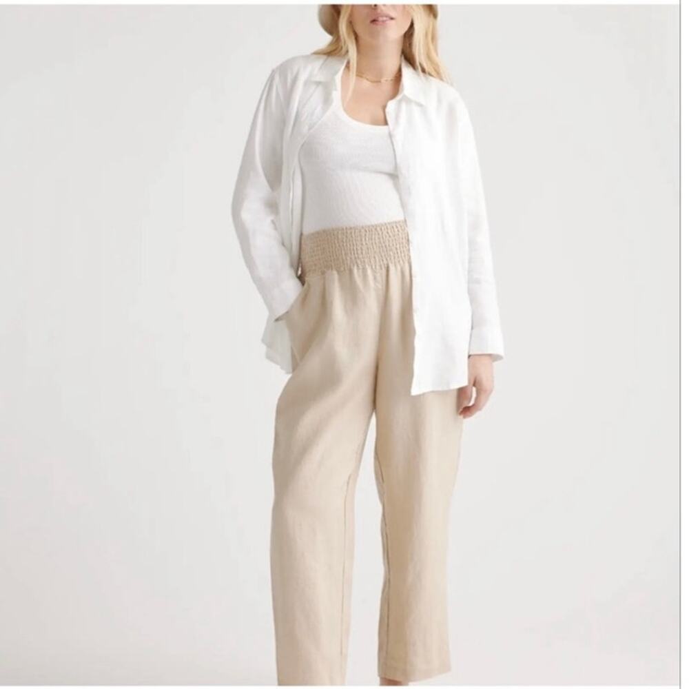 NWT Quince Women's Large 100% European Linen Maternity Pants Driftwood Coastal